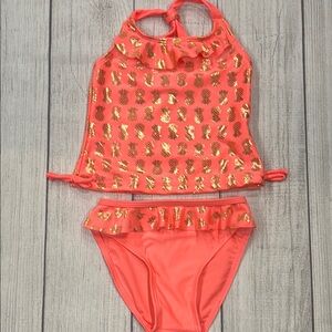 Real Love Baby Girls 2pc Coral and Gold Pineapple Swim Set